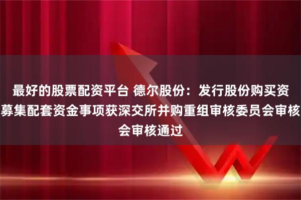 最好的股票配资平台 德尔股份：发行股份购买资产并募集配套资金事项获深交所并购重组审核委员会审核通过